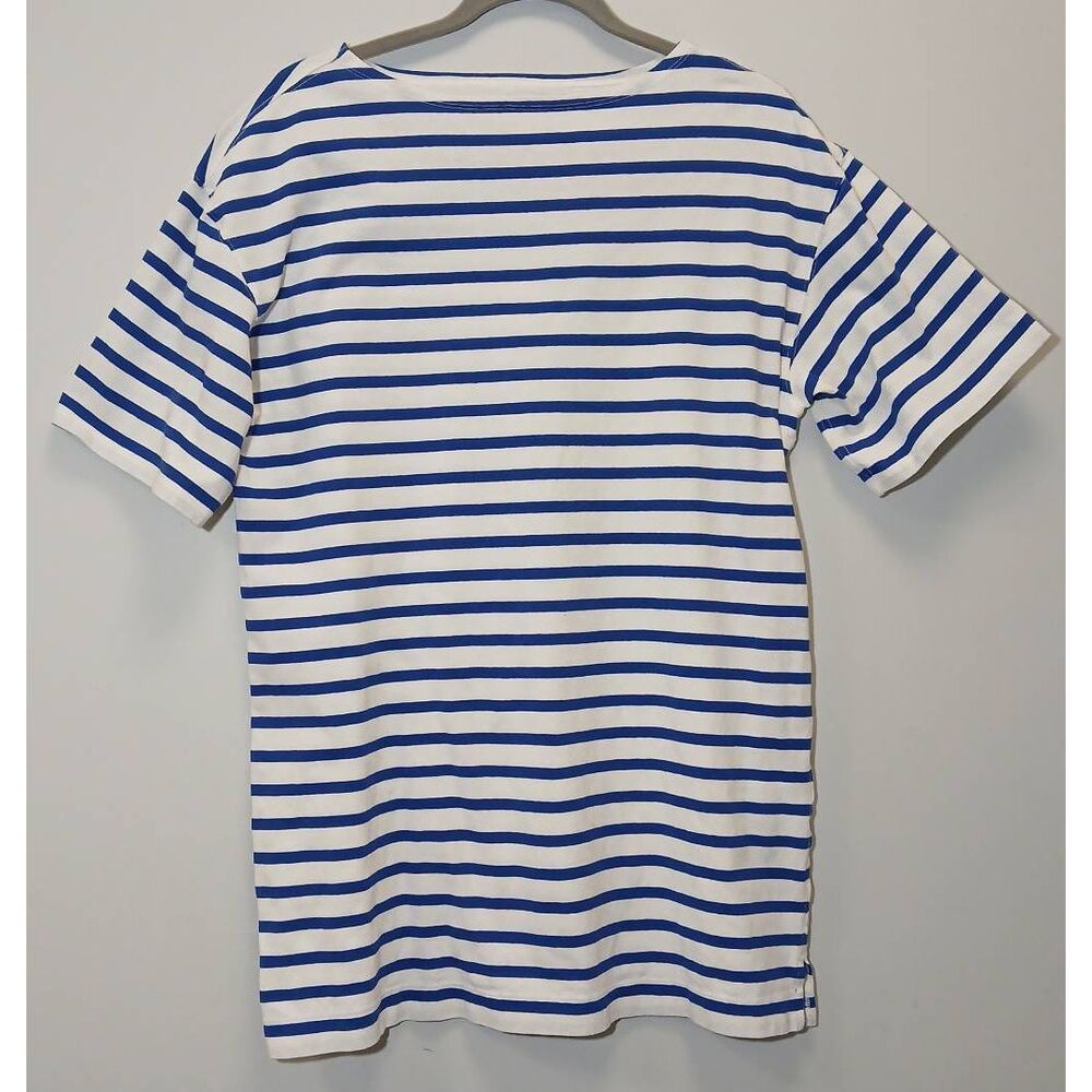 Everlane womens medium boat neck mini short dress white blue stripe